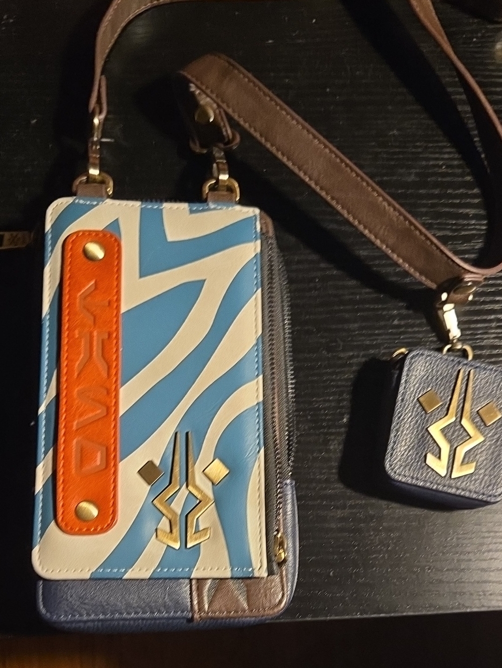 Ahsoka Tano Blue and Cream Patterned Crossbody Phone Case with Orange Accent